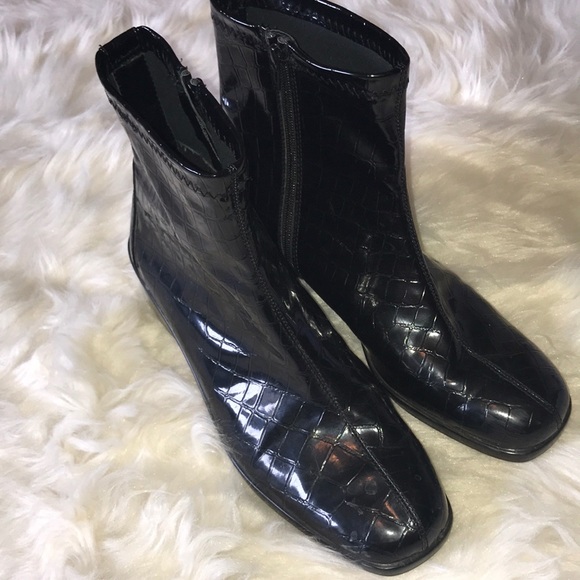 black patent wedge ankle boots
